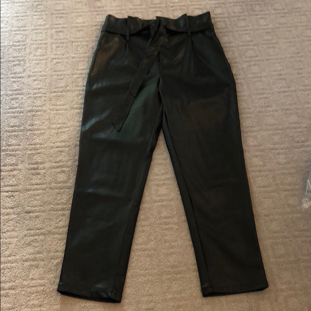 High waist faux leather paper bag trouser pant